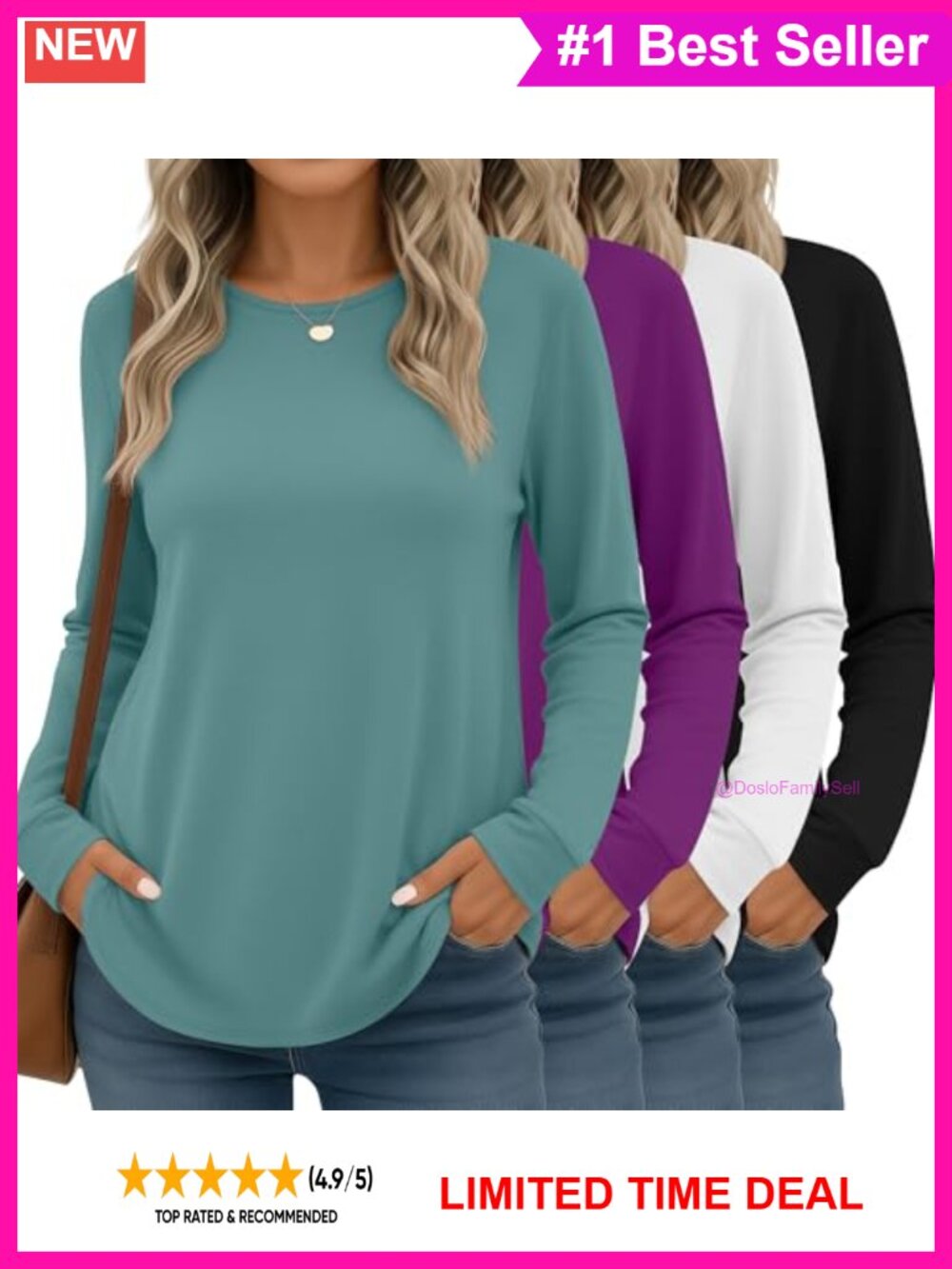 4 Pack Women Baggy Long Sleeve Tunic Tops Loose Fit Crew Neck